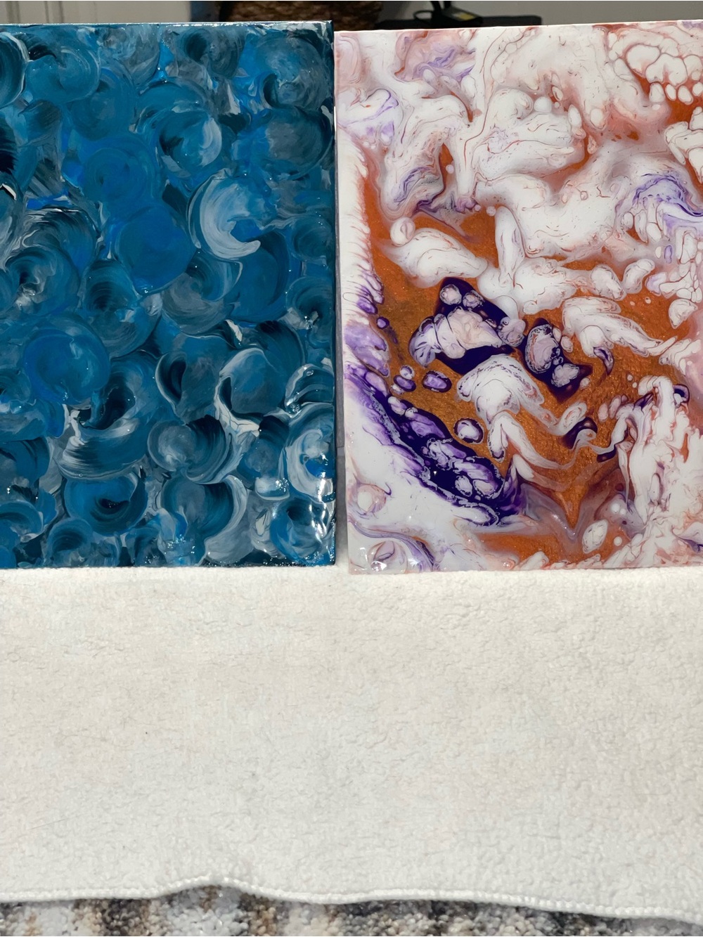 Hand-Poured Abstract Resin Art Panel - Blue & Purple-Orange